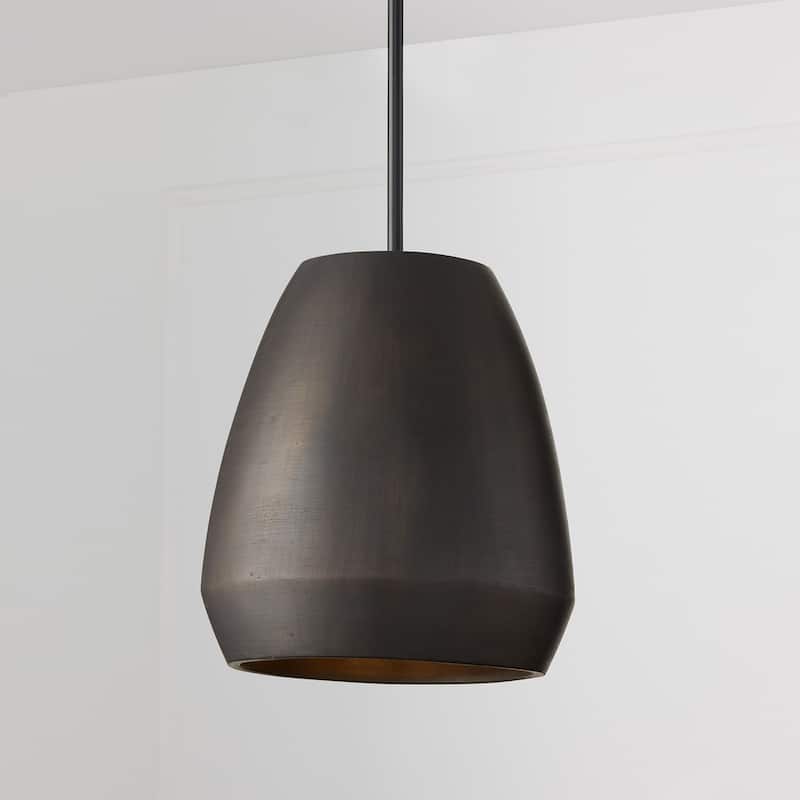 14" W x 15" H 1-Light Handcrafted Terracotta Pendant with Matte Black - 14.25"W x 15.75"H