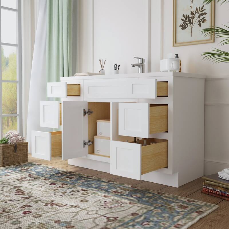 Vanity Art 48" Oak Freestanding Bathroom Vanity Cabinet without Top