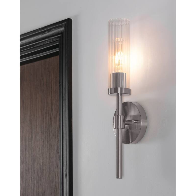 AFX Huntington 18'' Wall Sconce - Clear Ribbed Glass Shade - Satin Nickel