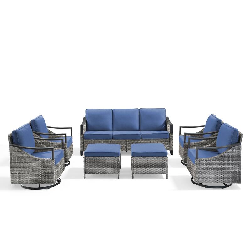 Pocassy Outdoor Sofa Swivel Patio Chair Table with Ottoman Set