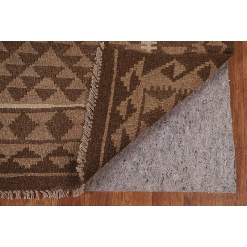 Hand Woven Oriental 100% Wool Carpet Southwestern Geometric Brown Kilim Area Rug - 9' 6'' X 6' 4''