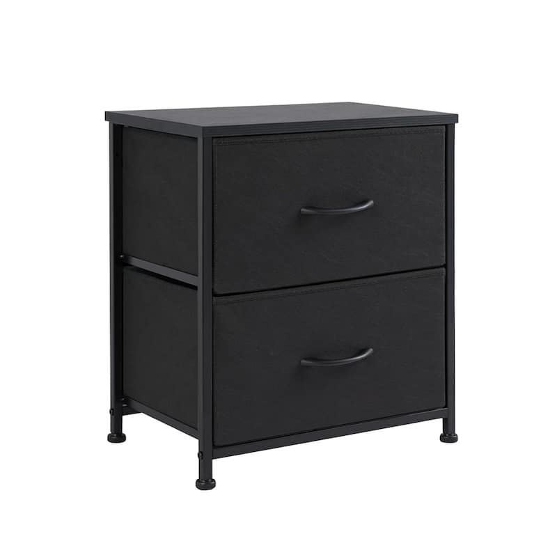 Nightstand, Bedside Table with 2 Storage Drawers, Wooden Top Fabric Cabinet Kids Mini Dresser for Bedroom, Closet, Entryway