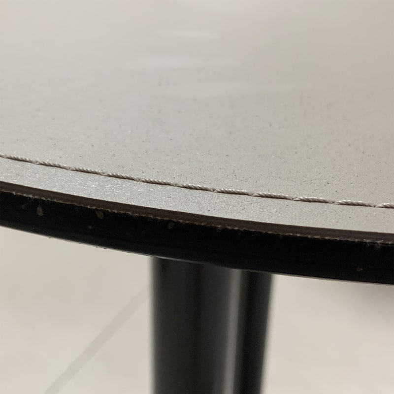 Modern Round Side Table - Gray Leather Tabletop with Black Metal Frame