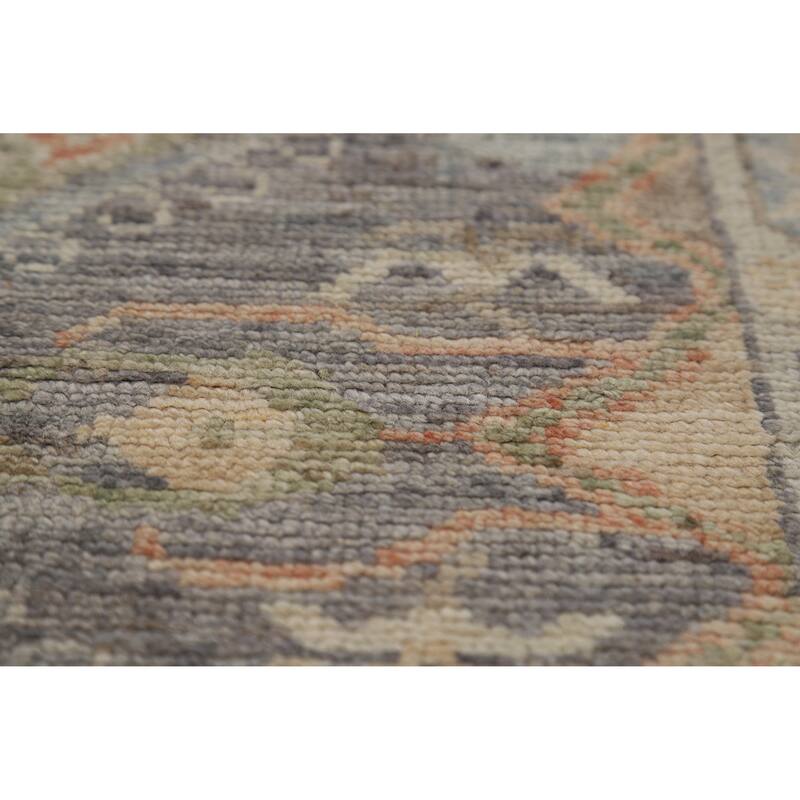 Hand Knotted Oriental 100% Wool Carpet Transitional Geometric Greys & Charcoal Oushak Area Rug - 6' 3'' X 2' 8''