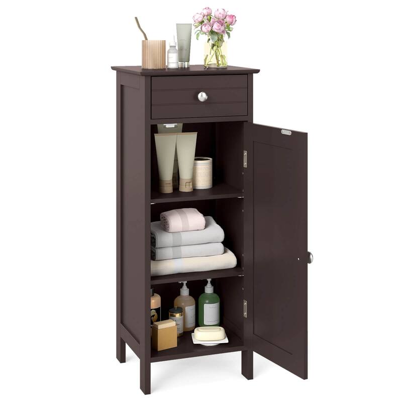 Costway Bathroom Floor Cabinet Storage Organizer Free-Standing with - See details