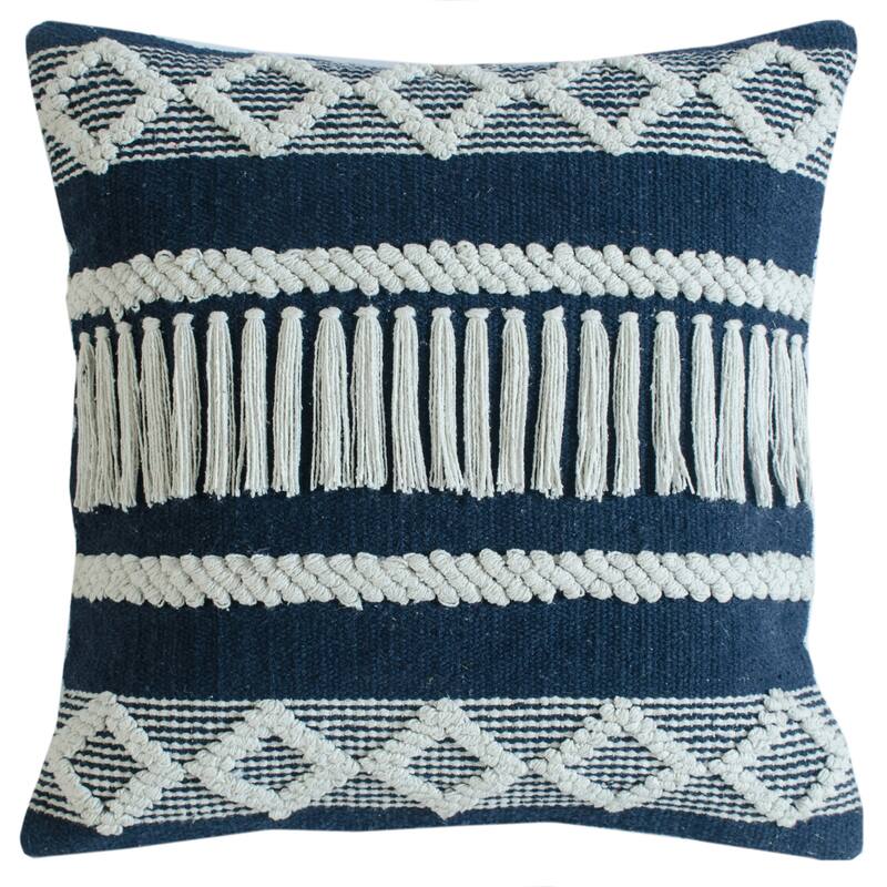Handwoven Geometric Textured Square Throw Pillow - 20" - Blue and Cream