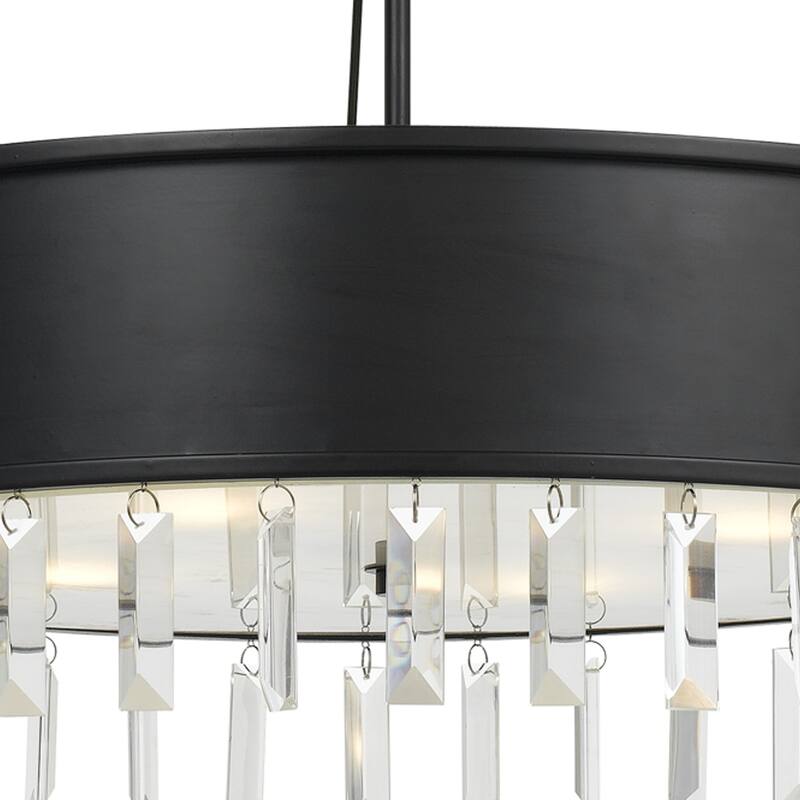 4 Light Round Black Metal Chandelier with Hanging Crystal Accents for Dining Room or Bedroom Ceiling Lighting - 28