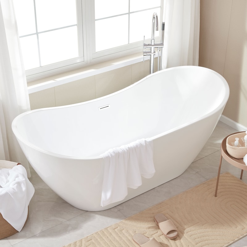 Vanity Art 71" Freestanding Acrylic Soaking Bathtub with Slotted Overflow & Pop-up Drain with Air Bath Option Available