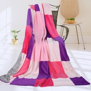 Lavender Love Soft Coral Fleece Patchwork Throw Blanket (59 by 78 7