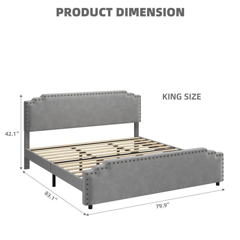 Velvet Upholstered Platform Bed Frame, No Box Spring Needed