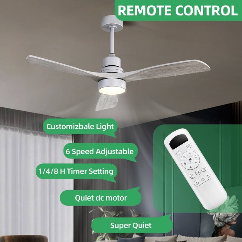 48/52 in. Modern Ceiling Fans with LED Light,Quiet/Reversible DC Motor, Flush Mount or Downrod, in White/Silver/Black