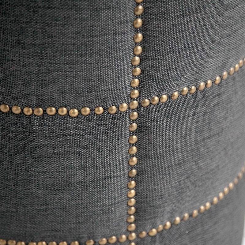 Beacon Gray Fabric with Metal Tacks Round Ottoman