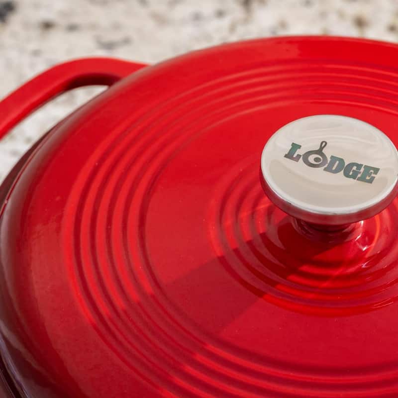 Lodge 6 Quart Red Essential Enamel Cast Iron Dutch Oven, Red