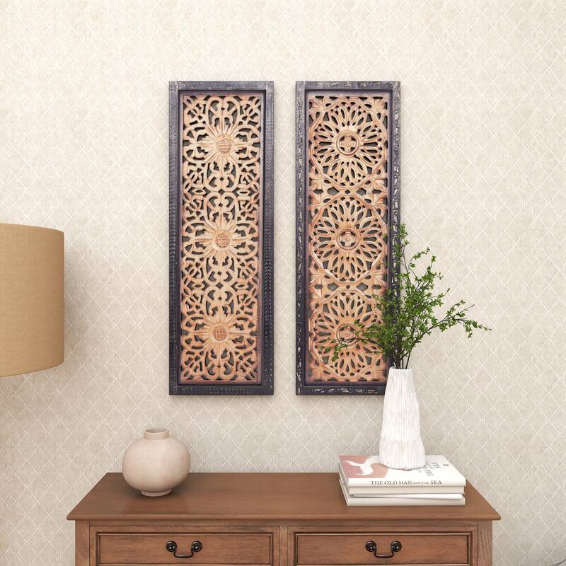 Brown MDF Traditional Wall Decor Ornamental (Set of 2)