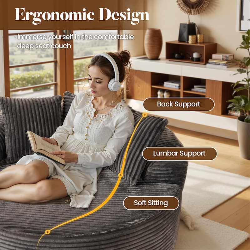 HOOOWOOO Modern Plush Fabric Floor Sofa Couch