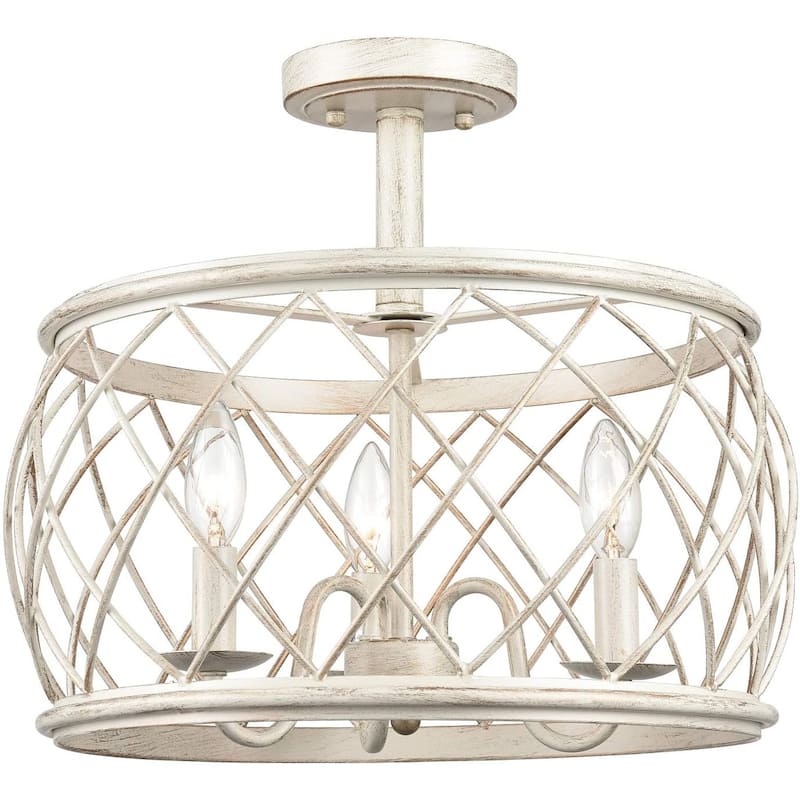 Treviso Farmhouse 3-Light Drum Semi Flush Mount Ceiling Light Metal Shade Antique White - Antique White