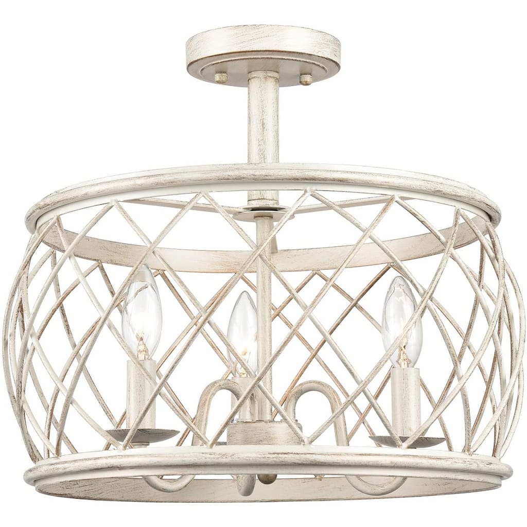 Treviso Farmhouse 3-Light Drum Semi Flush Mount Ceiling Light Metal Shade Antique White - Antique White