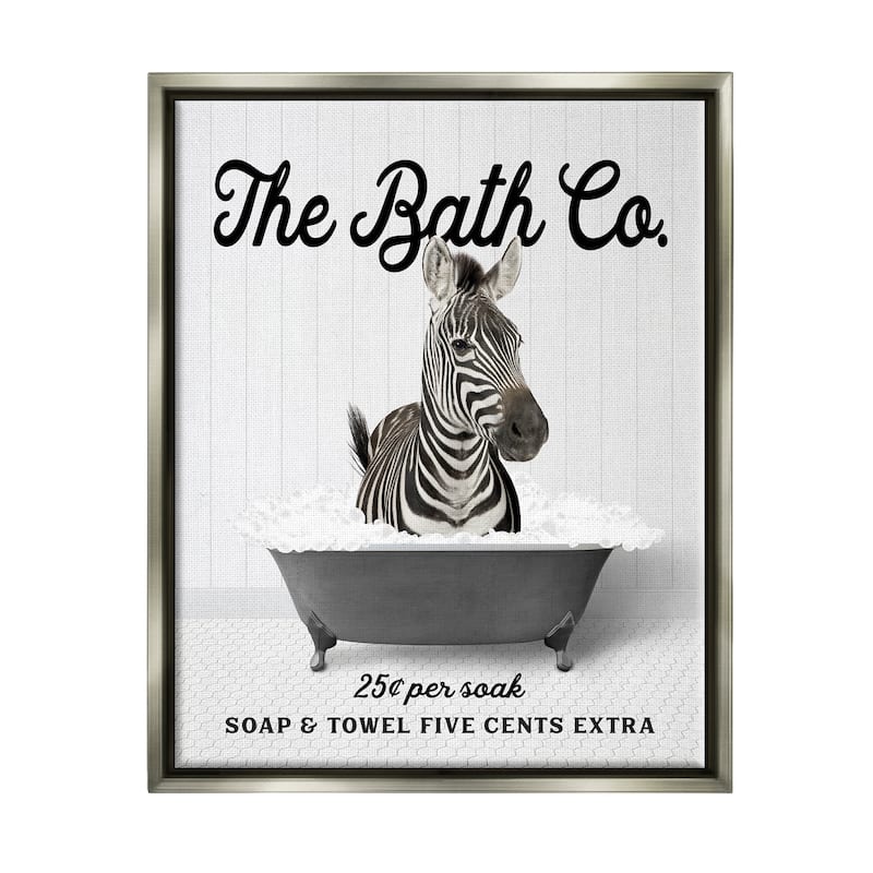 Stupell Zebra in Vintage Tub Framed Floater Canvas Wall Art Design by Lettered and Lined - 17 x 21 - Grey