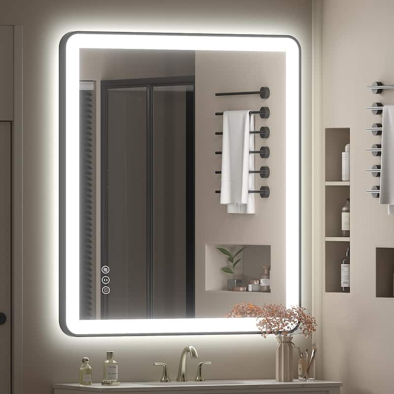 Framed Front & Back LED Lighted Anti-Fog Tempered Glass Wall Bathroom Vanity Mirror - 36" x 30"