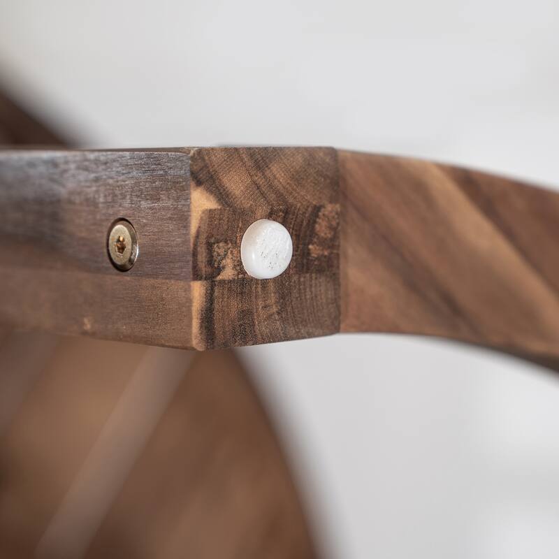 Round Patio Dining Table Set for 6 with Umbrella Hole Durable Acacia Wood Outdoor Furniture