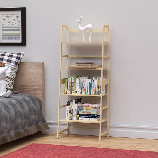Bookshelf Ladder Shelf 4 Tier Tall Bookcase Modern Open Book Case Bed