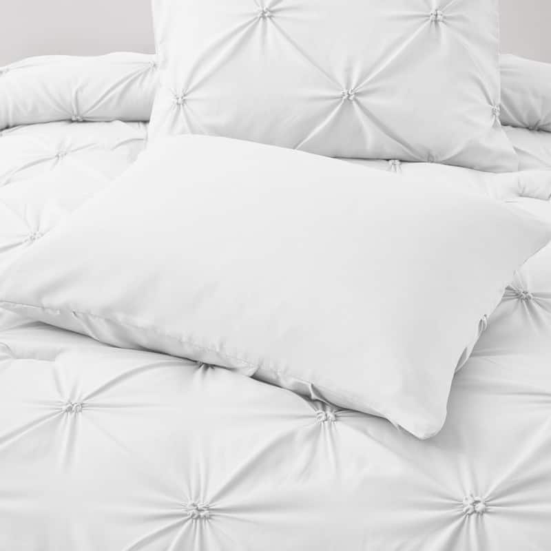 3 Piece Reversible Pintuck Pinch Pleat Comforter Set, Bedding Set for All Season