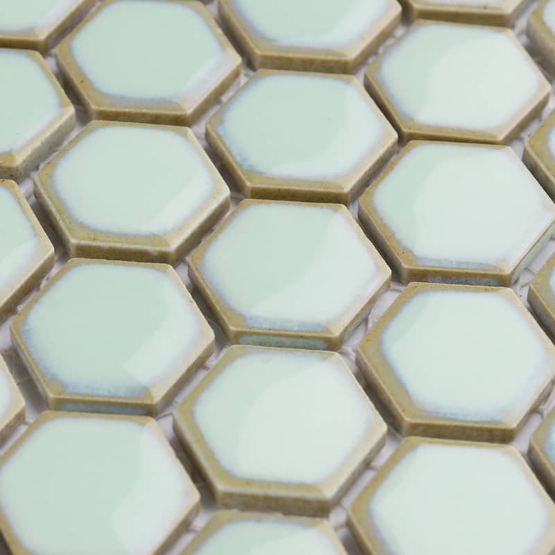 Merola Tile Hudson 1" Hex Light Green 11-7/8" x 13-1/4" Porcelain Mosaic Floor and Wall Tile