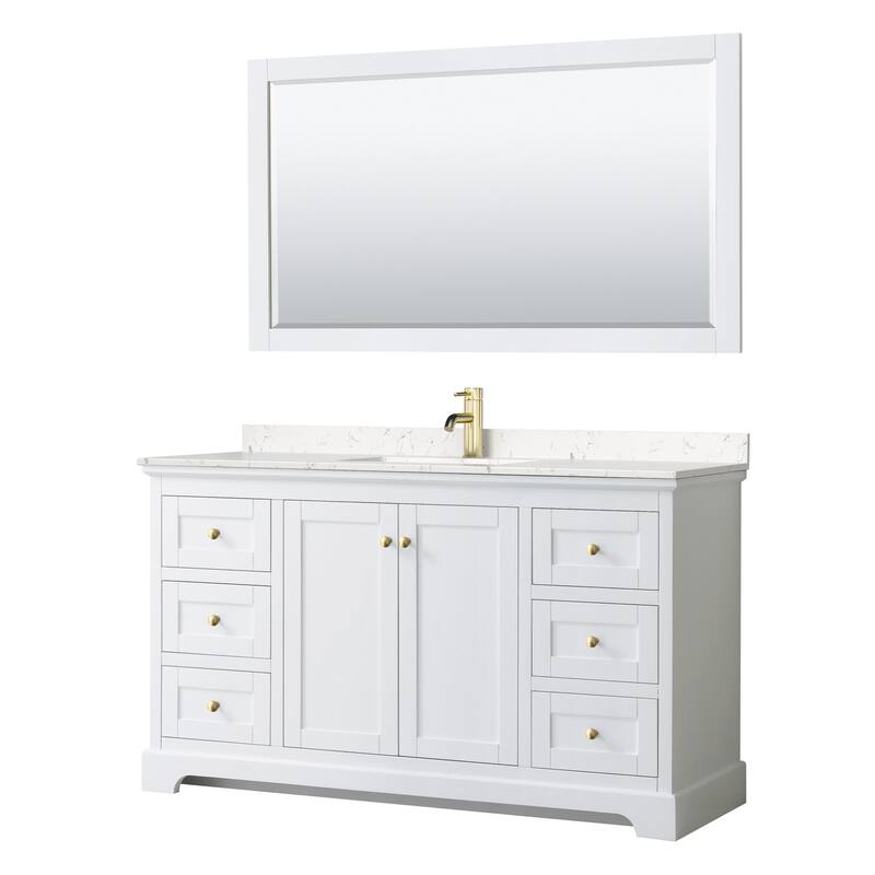 Wyndham Collection Avery 60" Free Standing Single Basin Vanity Set - White / Carrara Cultured Marble Top / Brushed Gold