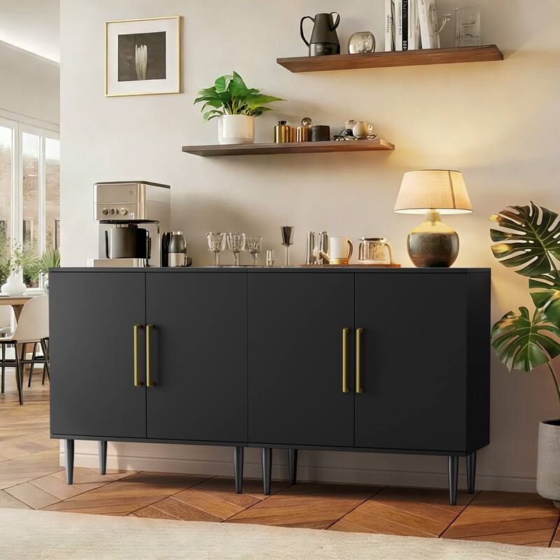 30'' Black Buffet Cabinet, Free Standing Sideboard With Storage