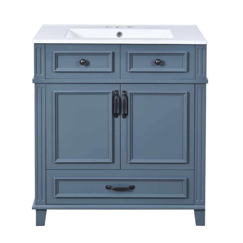 GDFStudio - Meriden Retro Bathroom Vanity with Ceramic Sink and Soft-Closing Storage Doors - 29.37'W