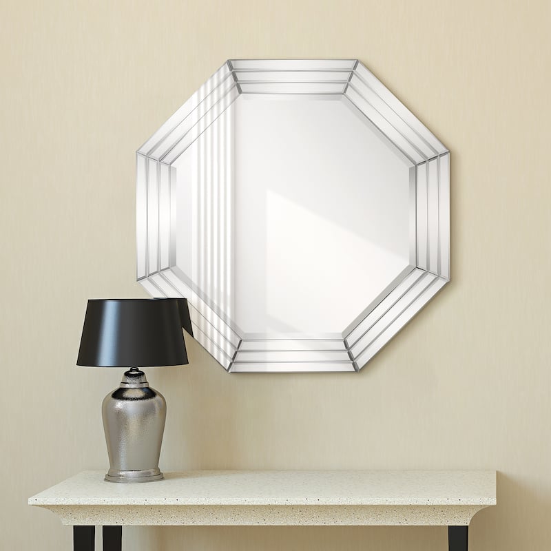Multi-Faceted Framed Octagon Wall Mirror, Ready to Hang, 32" x 32" - Clear - 32 x 32