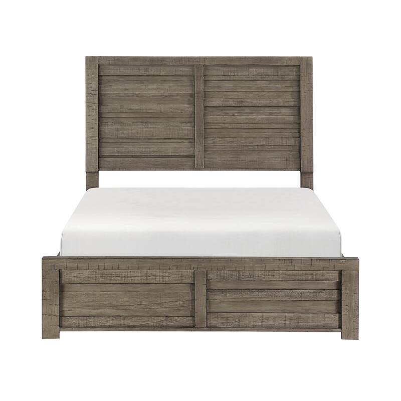 Full Size Wood Panel Bed with Planked Headboard and Rustic Style