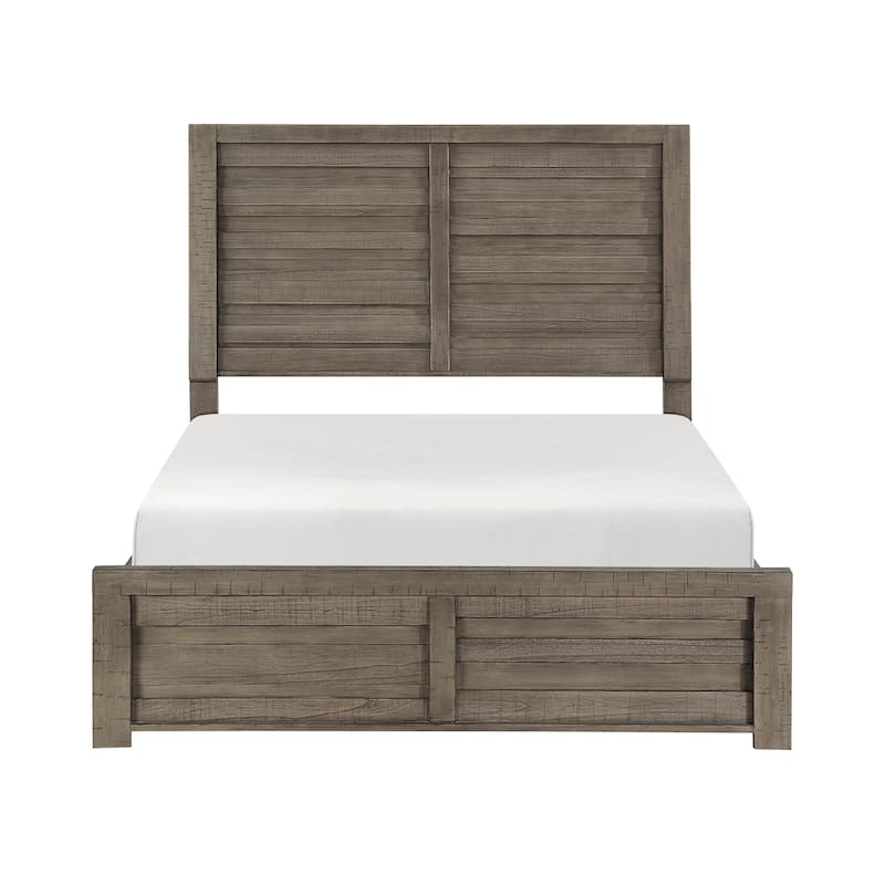 Rustic Gray Full Size Panel Bed with Planked Headboard and Footboard