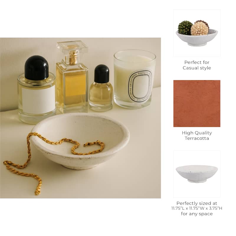 Decorative Bowl - White Terracotta Crackle Finish, 12 in. - 11.75"