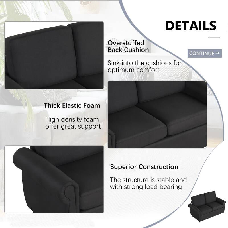 Roomfitters 57.9" Pull-Out Sleeper Sofa Loveseat with Twin Size Memory Foam Mattress, Two USB Charging Ports