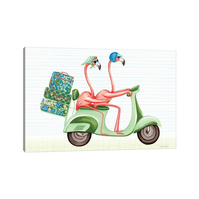 iCanvas "Flamingos Vespa" by Amelie Legault Canvas Print