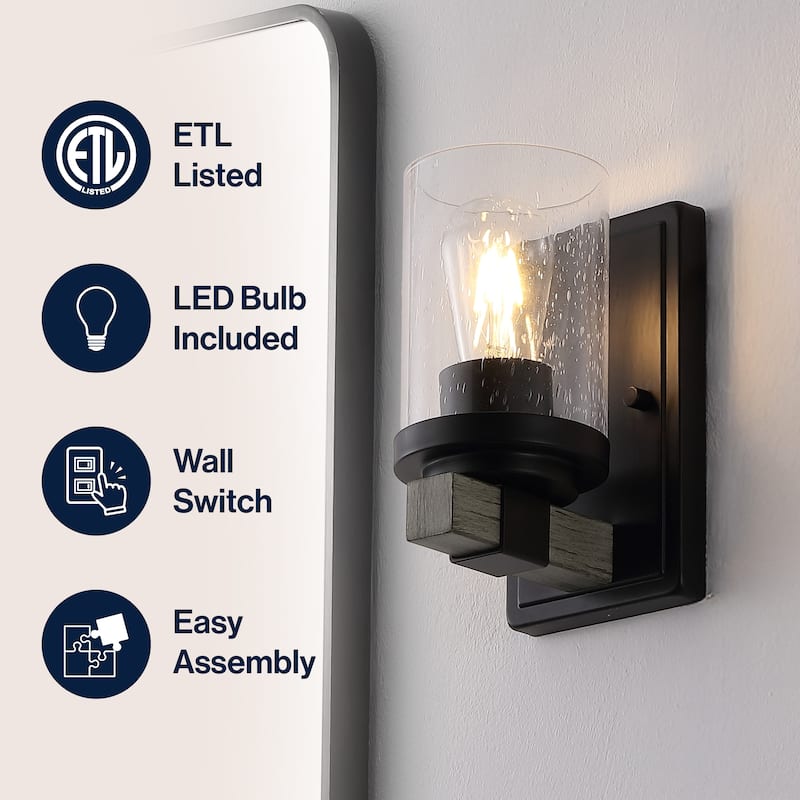 Ferme Iron/Seeded Glass Rustic LED Vanity Light, by JONATHAN Y