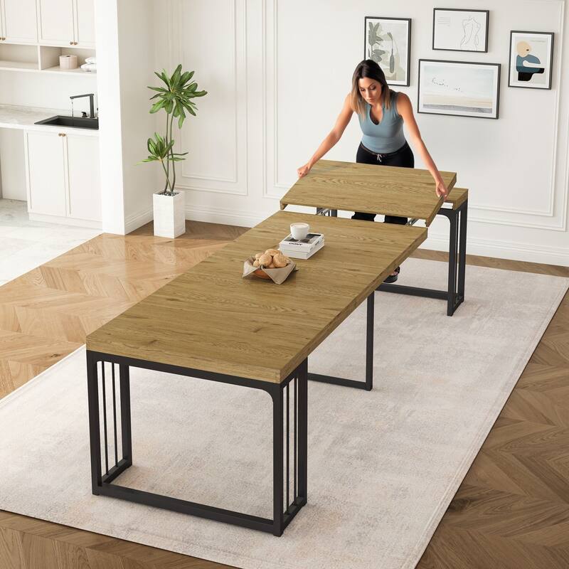23.62" - 118" Stretching Length, Modern Extendable Dining Table,Seats 2-10 People,,Space-Saving Wood Dining Table for Kitchen - Oak