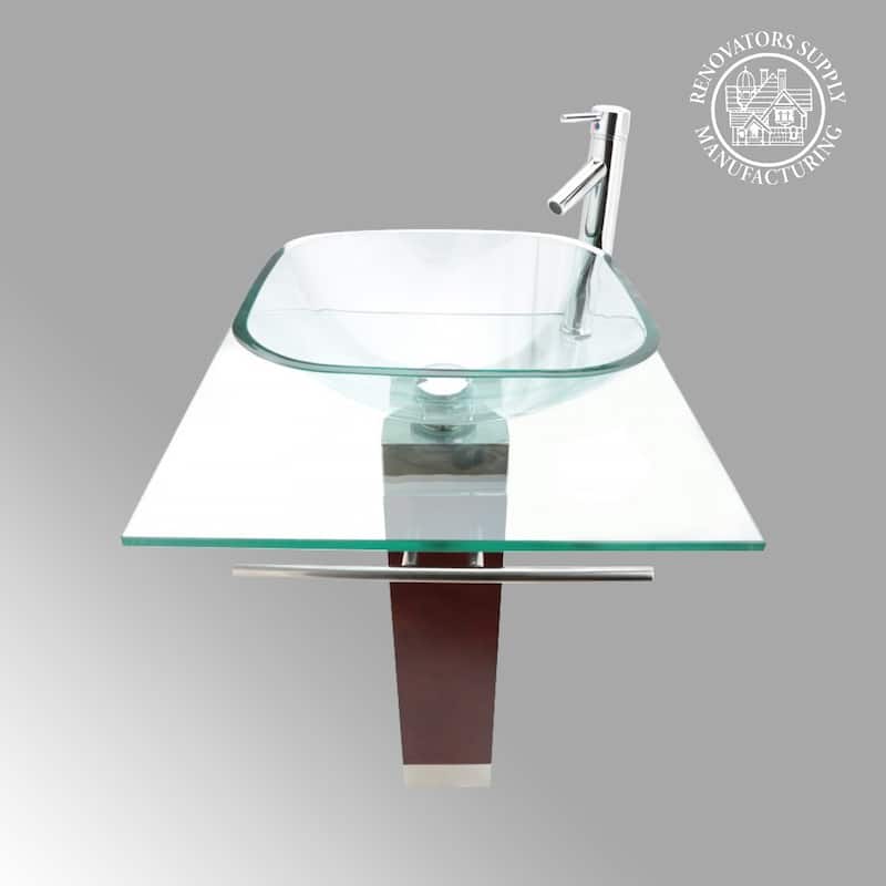 Glass Pedestal Sink Bohemia with Chrome Faucet, Pop Up Drain and Towel Bar Renovators Supply