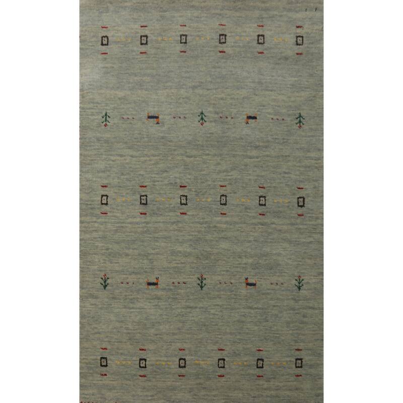 Hand Knotted Oriental 100% Wool Carpet Tribal Animal Pictorial Green Gabbeh Area Rug - 4' 11'' X 3' 0''
