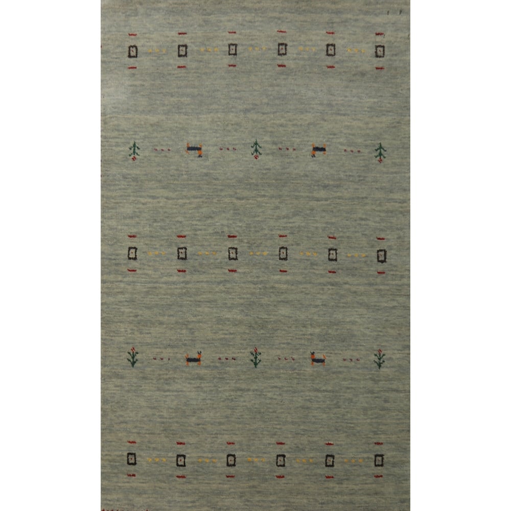 Hand Knotted Oriental 100% Wool Carpet Tribal Animal Pictorial Green Gabbeh Area Rug - 4' 11'' X 3' 0''