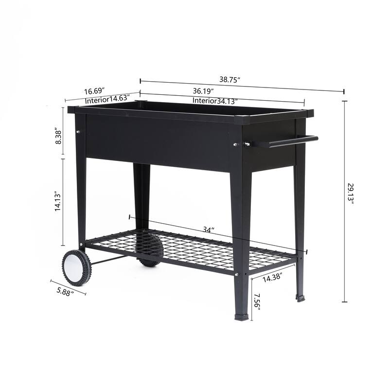 Black Mobile Metal Raised Garden Bed Planter Cart with Wheels