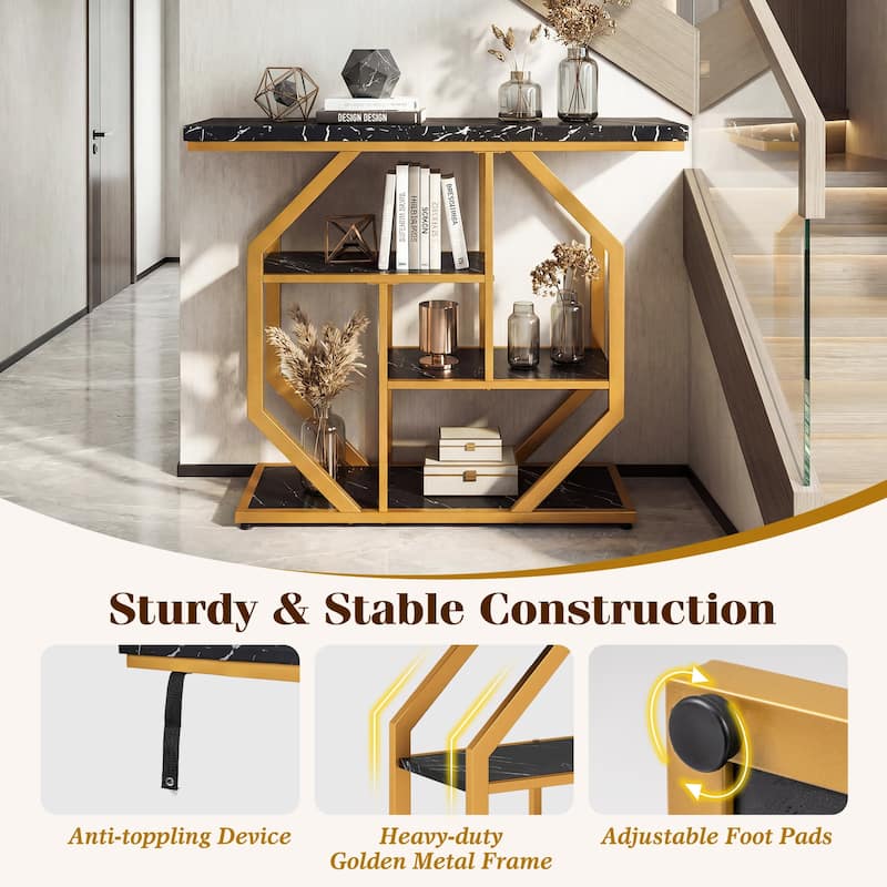 Gymax 40'' Console Table w/Storage Shelves Geometric Metal Frame for