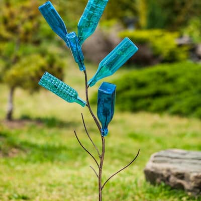 Set of 5 Blue Glass Bottles for Outdoor Bottle Tree