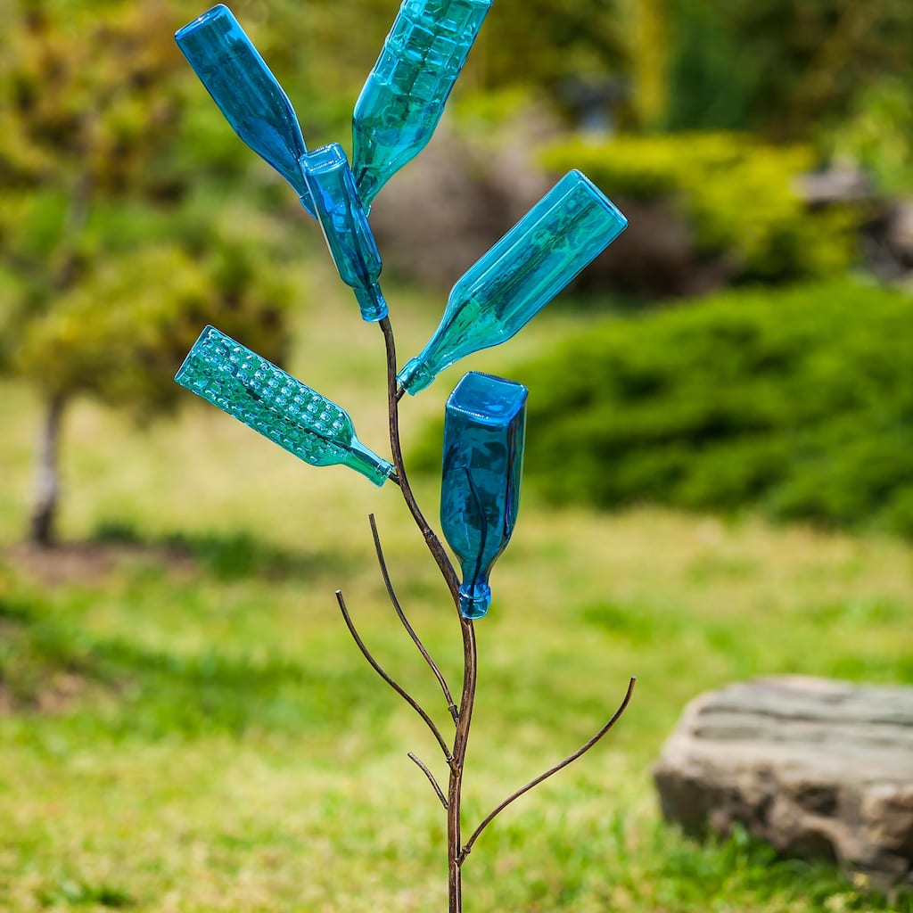 Set of 5 Blue Glass Bottles for Outdoor Bottle Tree