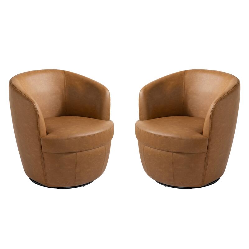 PU Leather Swivel Barrel Chair Set of 2