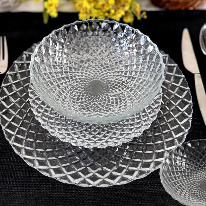 Unique Diamond Pattern Glass Dinner Set Perfect for Everyday Dining and Special Occasions