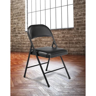 Basics by 900 Series Vinyl Padded Steel Folding Chair Pack of 4, Beige