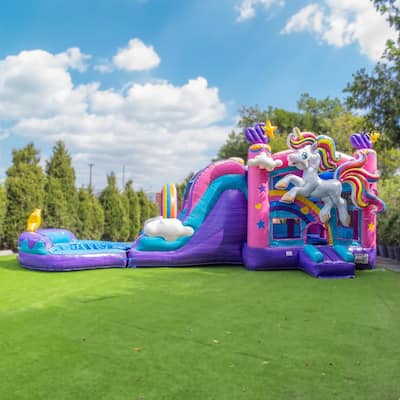 XJUMP Unicorn Commercial Grade Inflatable Bounce House Water Slide Combo with Detachable Pool & Air Blower, Wet Dry Use
