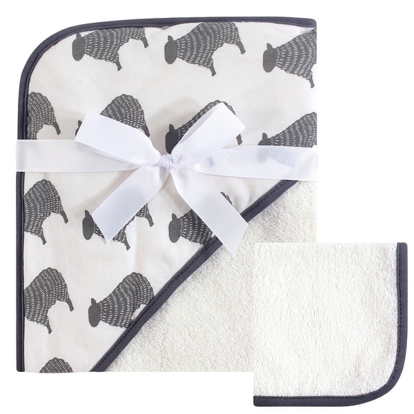 slide 1 of 1, Hudson Baby Infant Cotton Hooded Towel and Washcloth 2pc Set, Cream Sheep, One Size - Cream Sheep - One Size One Size - Cream Sheep